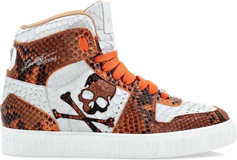 Philipp Plein High-top sneakers met python doodskop Bruin