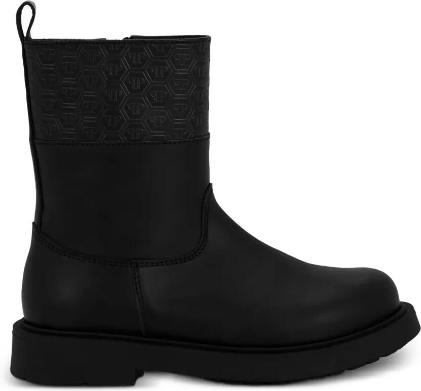 Philipp Plein Junior Enkellaarzen met monogram-reliëf Zwart
