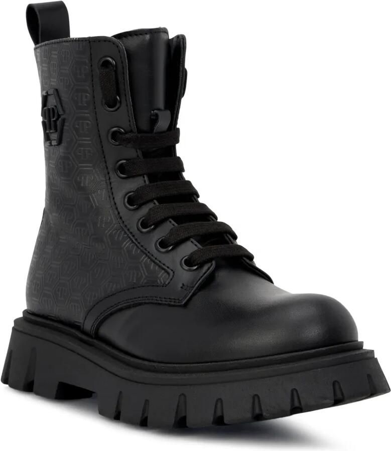 Philipp Plein Junior Hexagon leren combat boots Zwart - Foto 2