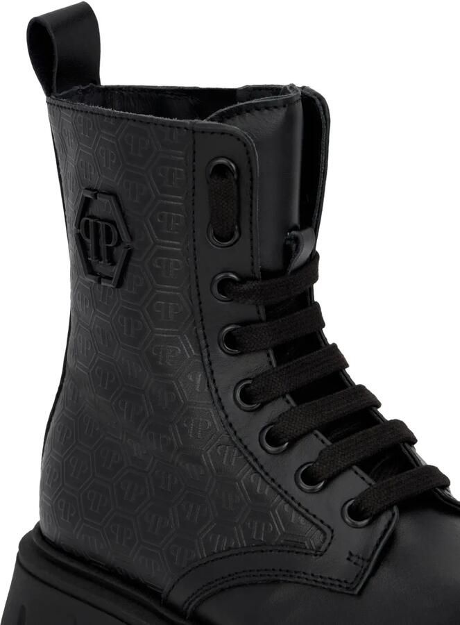 Philipp Plein Junior Hexagon leren combat boots Zwart - Foto 3