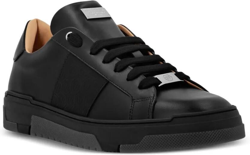 Philipp Plein Junior Leren sneakers met reliëf Zwart