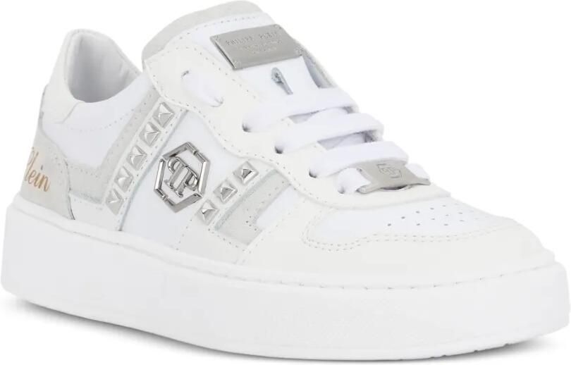 Philipp Plein Junior Low-top sneakers met vlakken en studs Wit