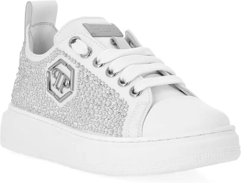 Philipp Plein Junior Sneakers verfraaid met kristallen Wit