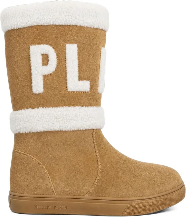 Philipp Plein Laarzen met afwerking van imitatielamswol en logopatch Beige