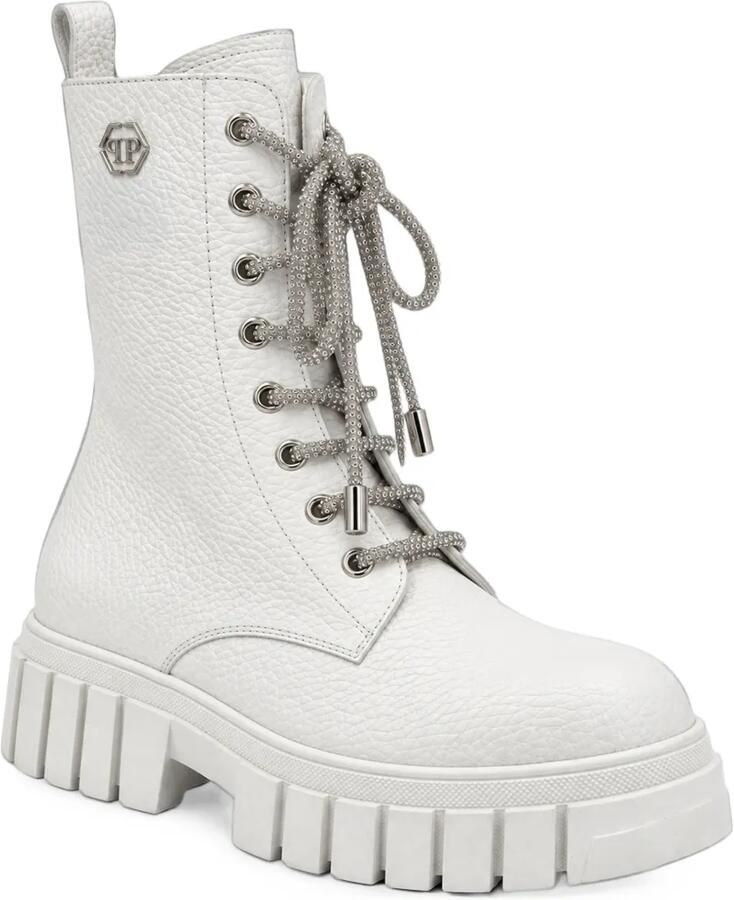 Philipp Plein leather boots Deer-print laces strass Beige - Foto 4