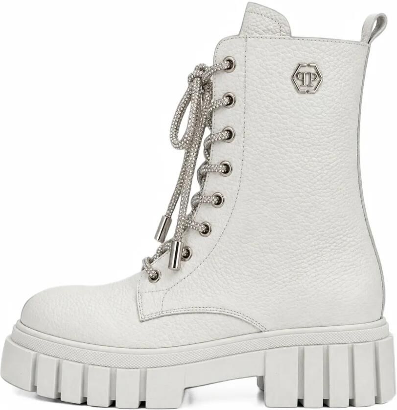 Philipp Plein leather boots Deer-print laces strass Beige - Foto 3