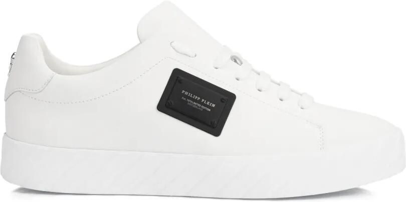 Philipp Plein Leren low-top sneakers met plakkaat Wit