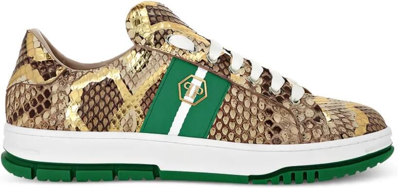 Philipp Plein Leren low-top sneakers met strepen Bruin