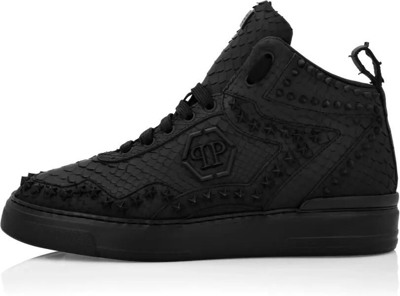 Philipp Plein Leren mid-top sneakers met studs Zwart