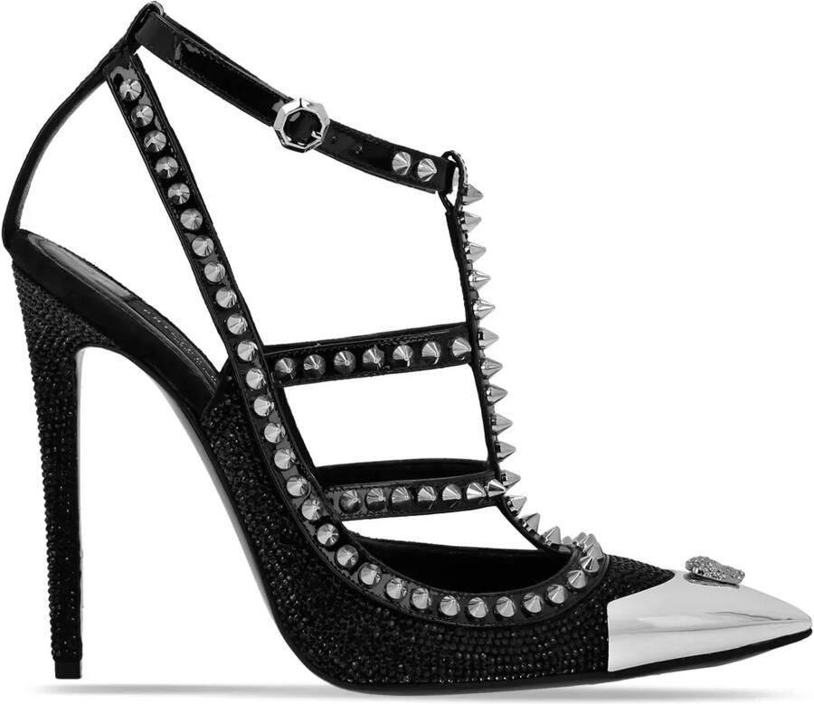 Philipp Plein Leren sandalen met stras en hoge hak Zwart
