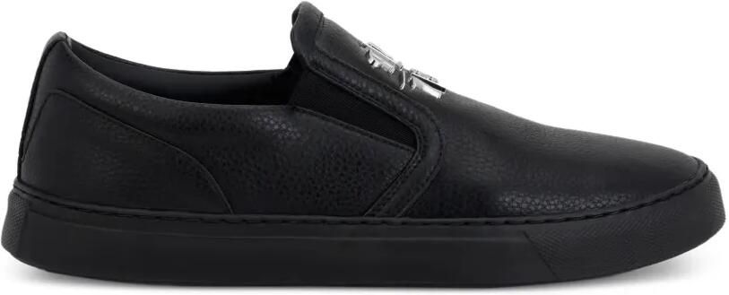 Philipp Plein Leren slip-on sneakers met reliëf Zwart