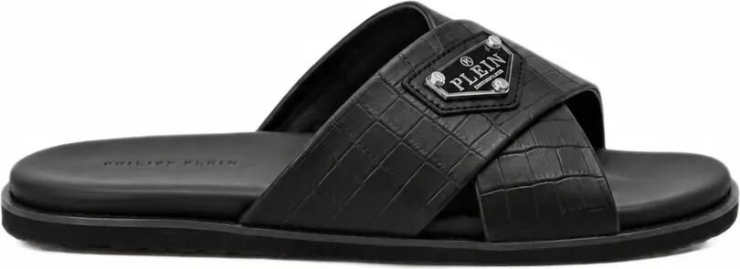 Philipp Plein Leren slippers met gekruiste bandjes Zwart
