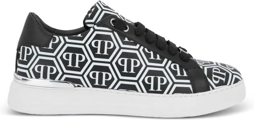 Philipp Plein Low-top sneakers van nappaleer met groot monogram Zwart