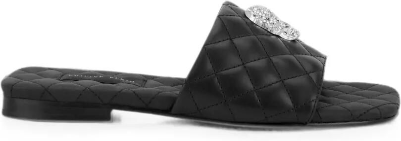 Philipp Plein Nappa platte matelassé sandalen met kristallen Zwart