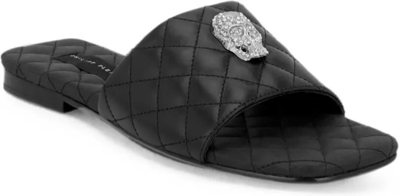Philipp Plein Nappa platte matelassé sandalen met kristallen Zwart - Foto 4