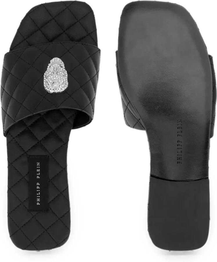 Philipp Plein Nappa platte matelassé sandalen met kristallen Zwart - Foto 2