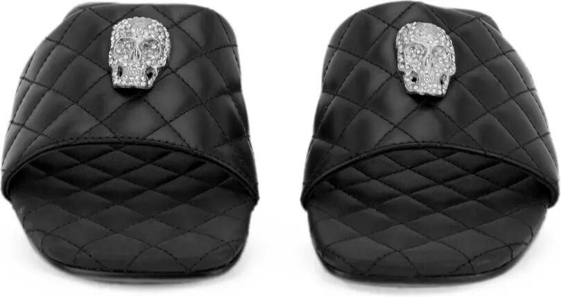 Philipp Plein Nappa platte matelassé sandalen met kristallen Zwart - Foto 3