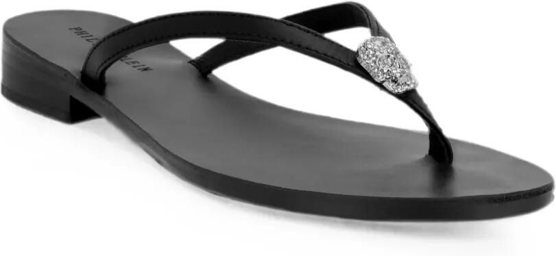 Philipp Plein Nappa teenslippers met kristallen en doodskop Zwart