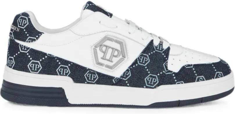 Philipp Plein P-Force denim low-top sneakers met monogram Wit