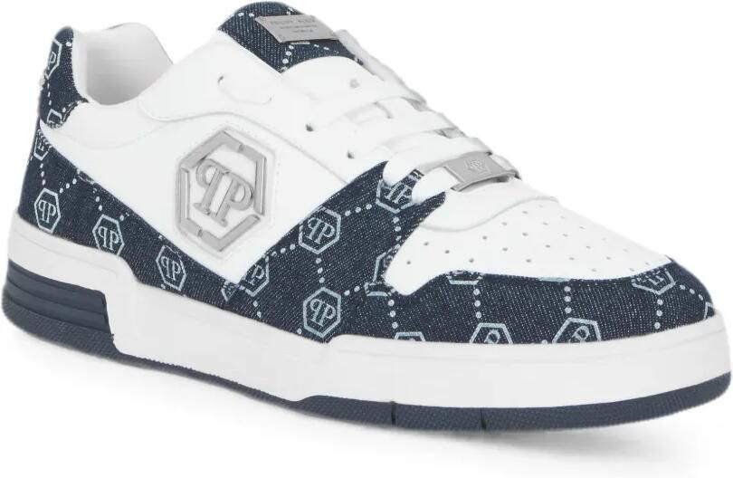 Philipp Plein P-Force denim low-top sneakers met monogram Wit - Foto 4