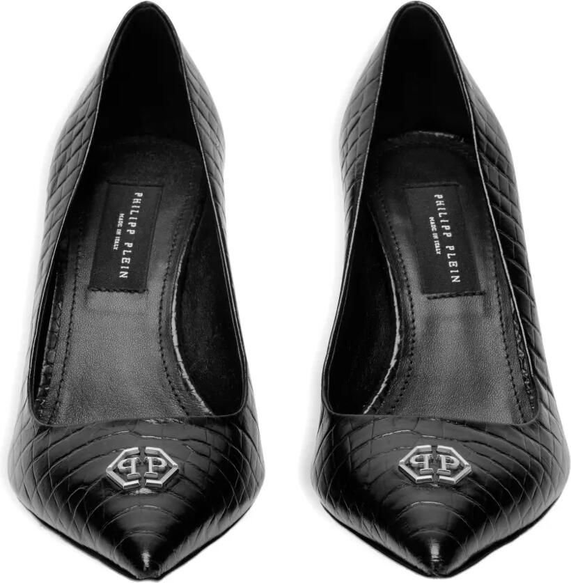 Philipp Plein Pumps met krokodillenprint en logo Zwart