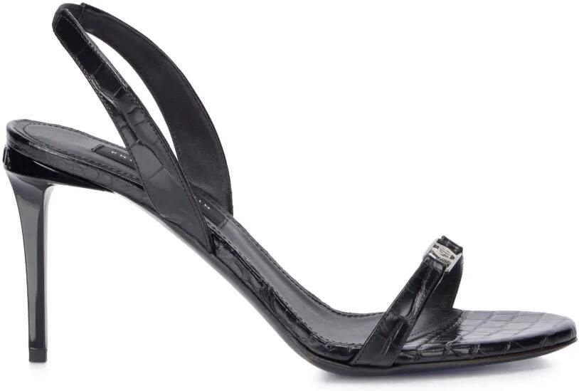 Philipp Plein Sandalen met krokodillenprint en zeshoekig logo Zwart