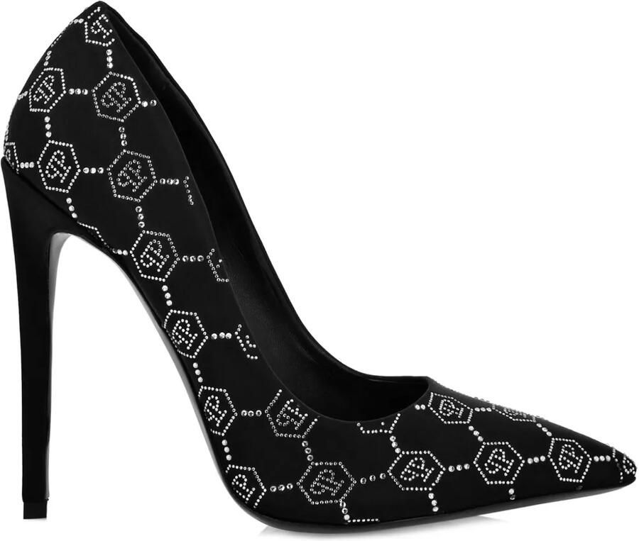Philipp Plein Satijnen pumps met stras monogram Zwart
