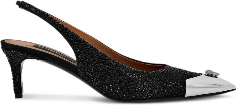 Philipp Plein Satijnen slingback pumps met stras Zwart