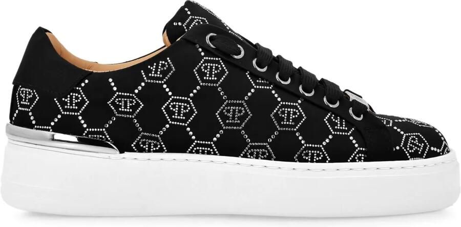 Philipp Plein Satijnen sneakers verfraaid met stras Zwart