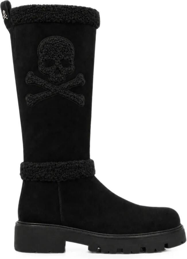 Philipp Plein Skull and Bones suède laarzen Zwart