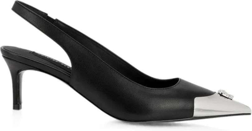 Philipp Plein Skull leren slingback pumps Zwart