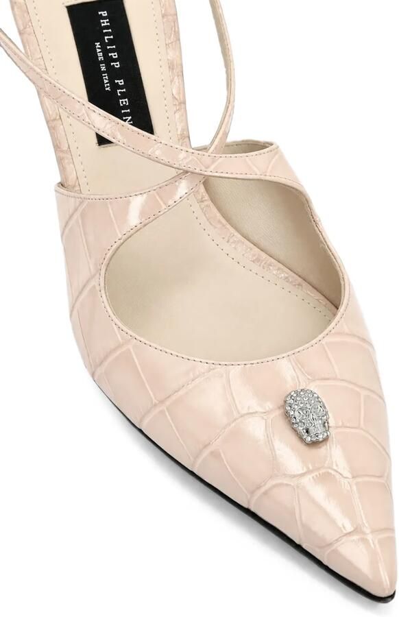 Philipp Plein Slingback pumps verfraaid met doodskop en krokodillen-effect Beige