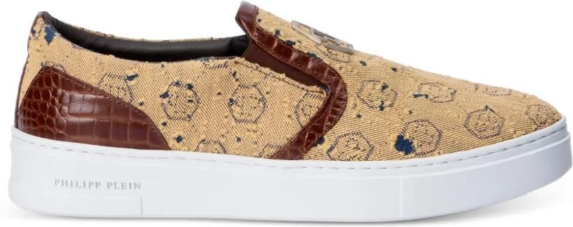 Philipp Plein Slip-on sneakers met monogram Beige