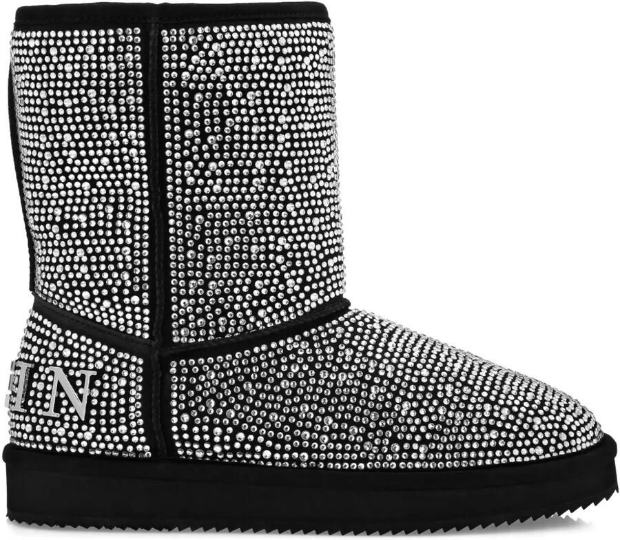 Philipp Plein Verfraaide platte enkellaarzen Zwart
