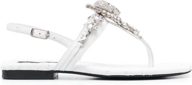 Philipp Plein Sandalen met kristallen doodskop Wit