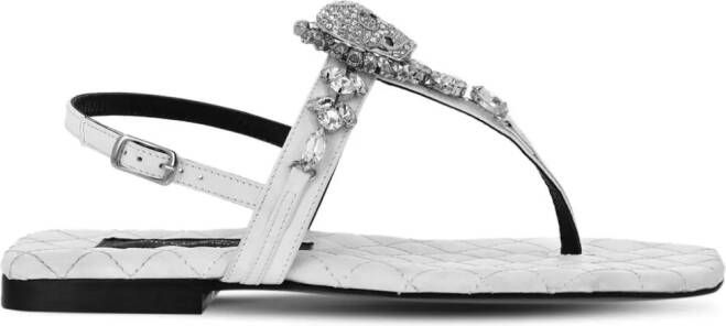 Philipp Plein Sandalen met kristallen doodskop Wit