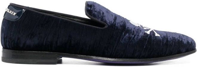 Philipp Plein Skull Bones fluwelen loafers Blauw