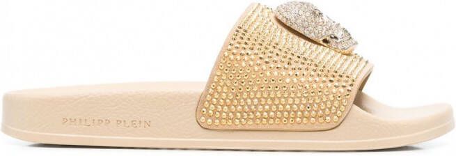 Philipp Plein Badslippers met doodskop Beige