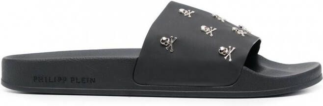 Philipp Plein Slippers met doodskop Zwart