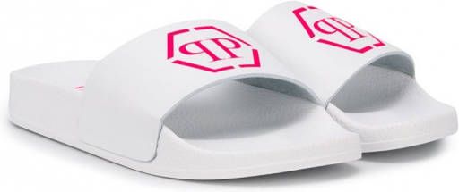 Philipp Plein Slippers met logoprint Wit