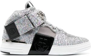 Philipp Plein Sneakers met logoplakkaat Zilver