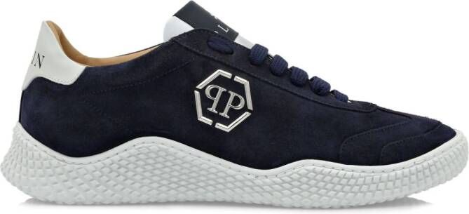 Philipp Plein Suède sneakers met logoplakkaat Blauw