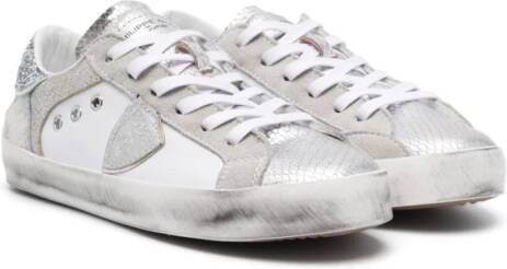 Philippe Model Kids Paris leren sneakers met vlakken Wit