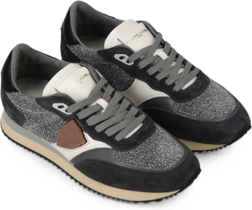 Philippe Model Paris Belville leren sneakers met glitters Grijs