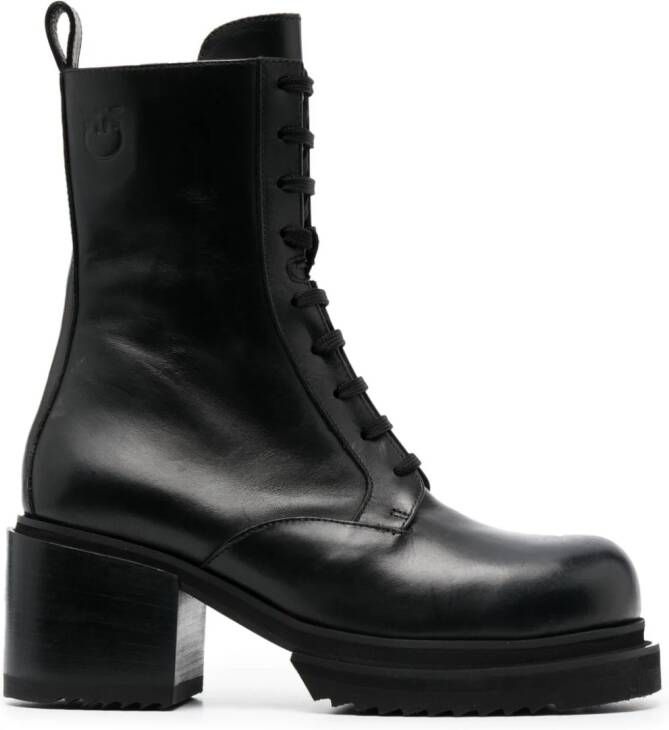 PINKO Leren combat boots Zwart