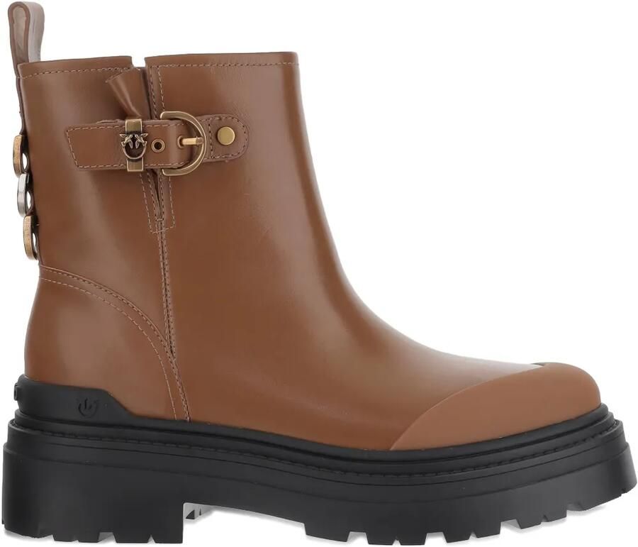 PINKO Enkellaarzen met gespdetail en logoplakkaat Bruin