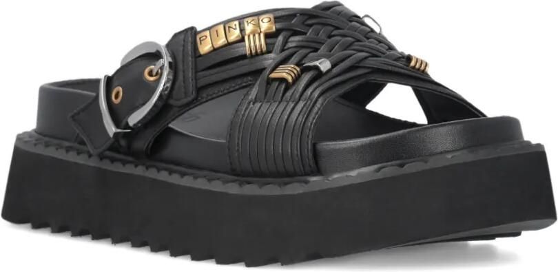 PINKO Geweven leren sandalen Zwart - Foto 4