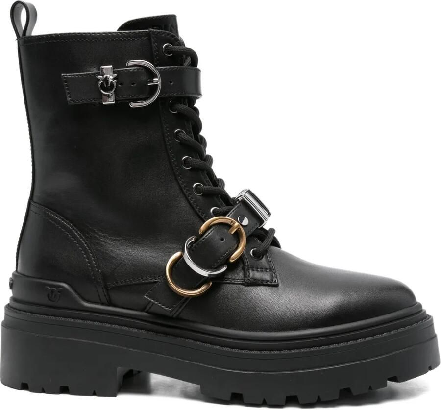 PINKO Leren combat boots Zwart
