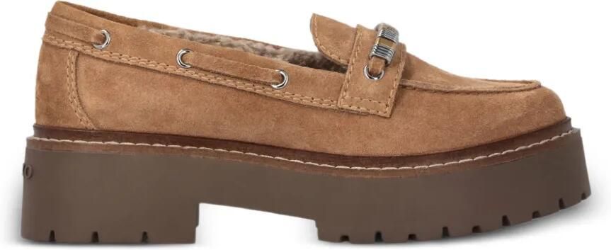 PINKO Suède loafers met verfraaid logo Beige