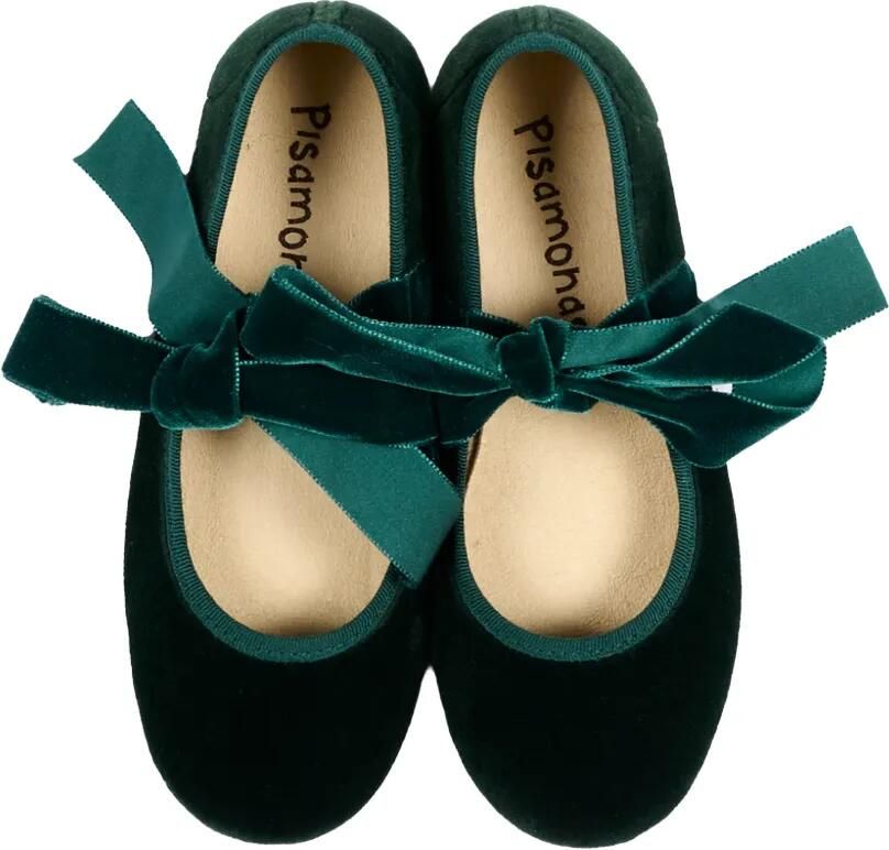Pisamonas Fluwelen ballerina's met strikdetail Groen - Foto 2